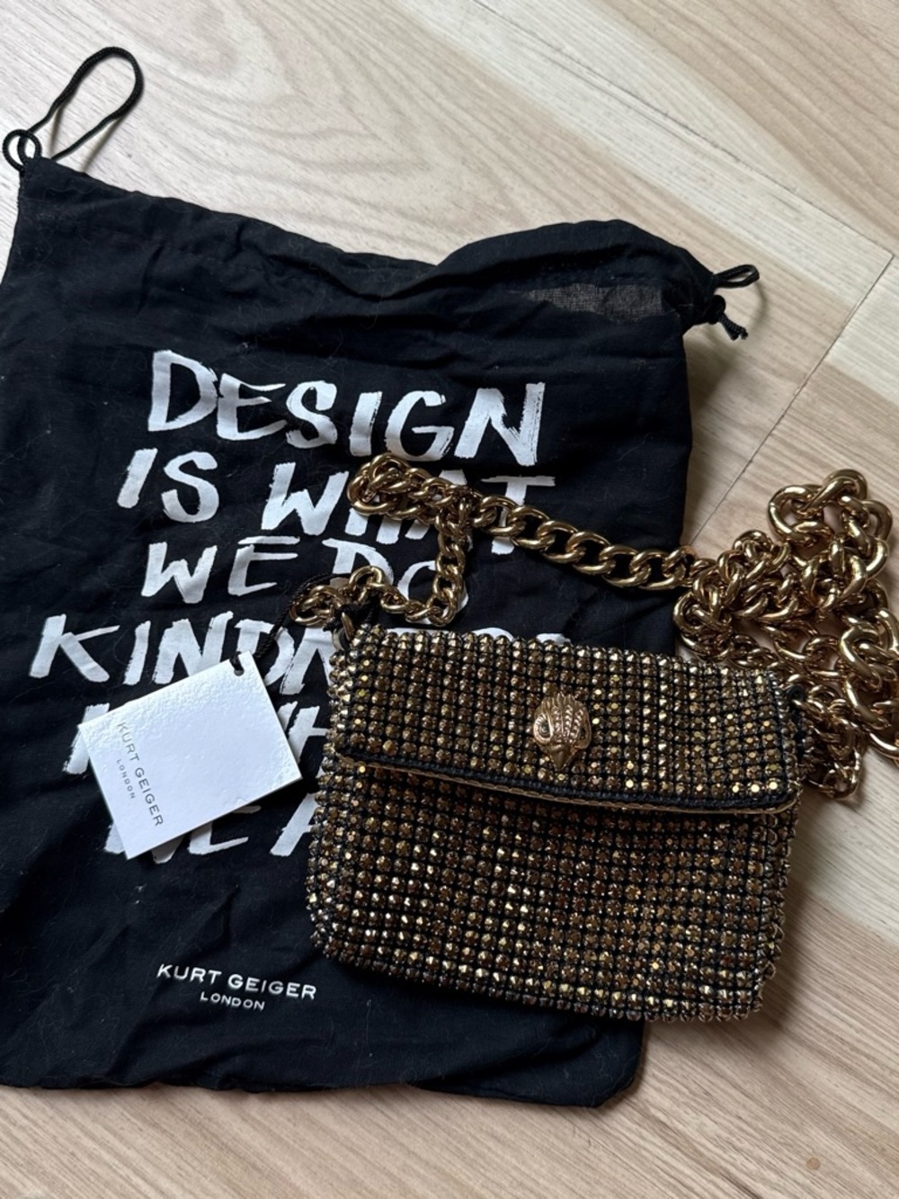 Kurt Geiger black and gold crystal-embellished chain crossbody bag
